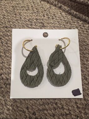 2 pair earrings - Olive Green & Safari Teardrop Hoop Earrings - Women Jewelry
